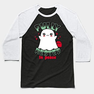 Funny Cute Spooky Scary Kawaii Ghost Cartoon Funny Meme Baseball T-Shirt